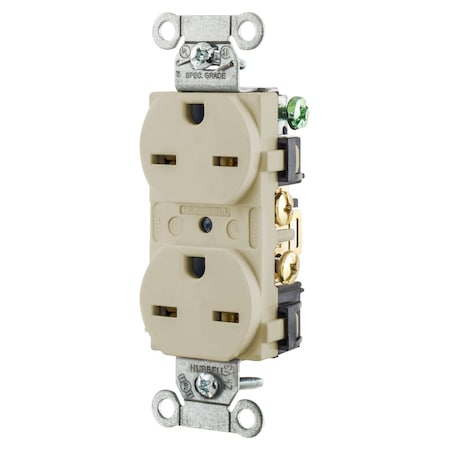 Hubbell Wiring Device-Kellems Duplex Straight Blade Receptacle, 6-15R, 15 A, 250V AC, 2 Pole, 3 Wire, Flush Mount, Grounded 5662IV